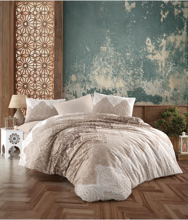 Beige and brown bed linen set with large ornamental patterns