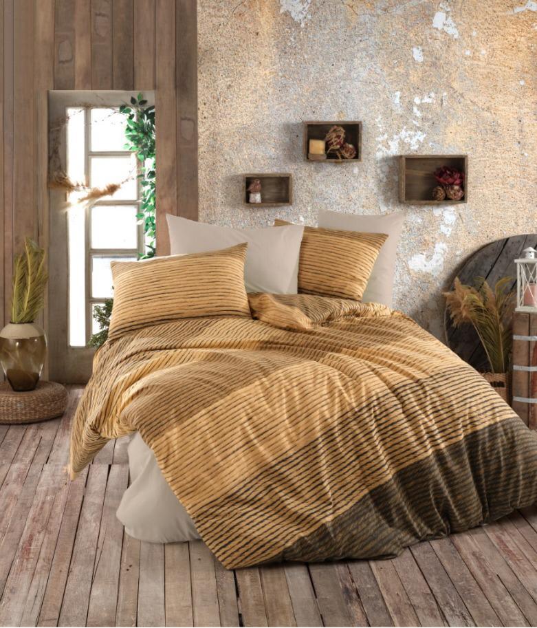 Mustard yellow striped duvet cover and pillowcases