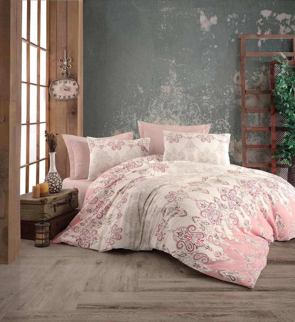 Bed linen set with pink and light grey ornamental motifs